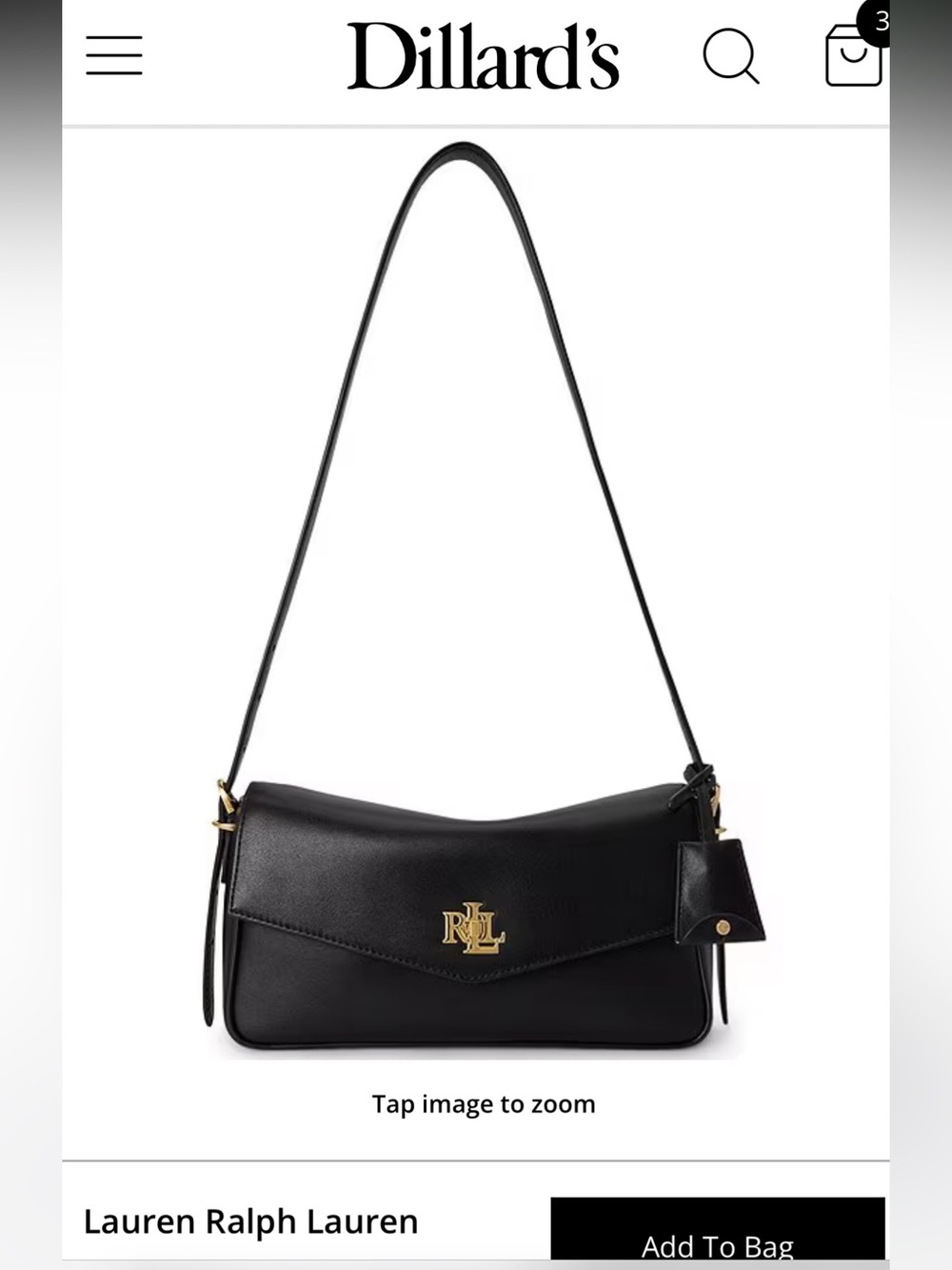NWT🌷Lauren Ralph Lauren Farrah Nappa Leather Medium Black Shoulder Bag